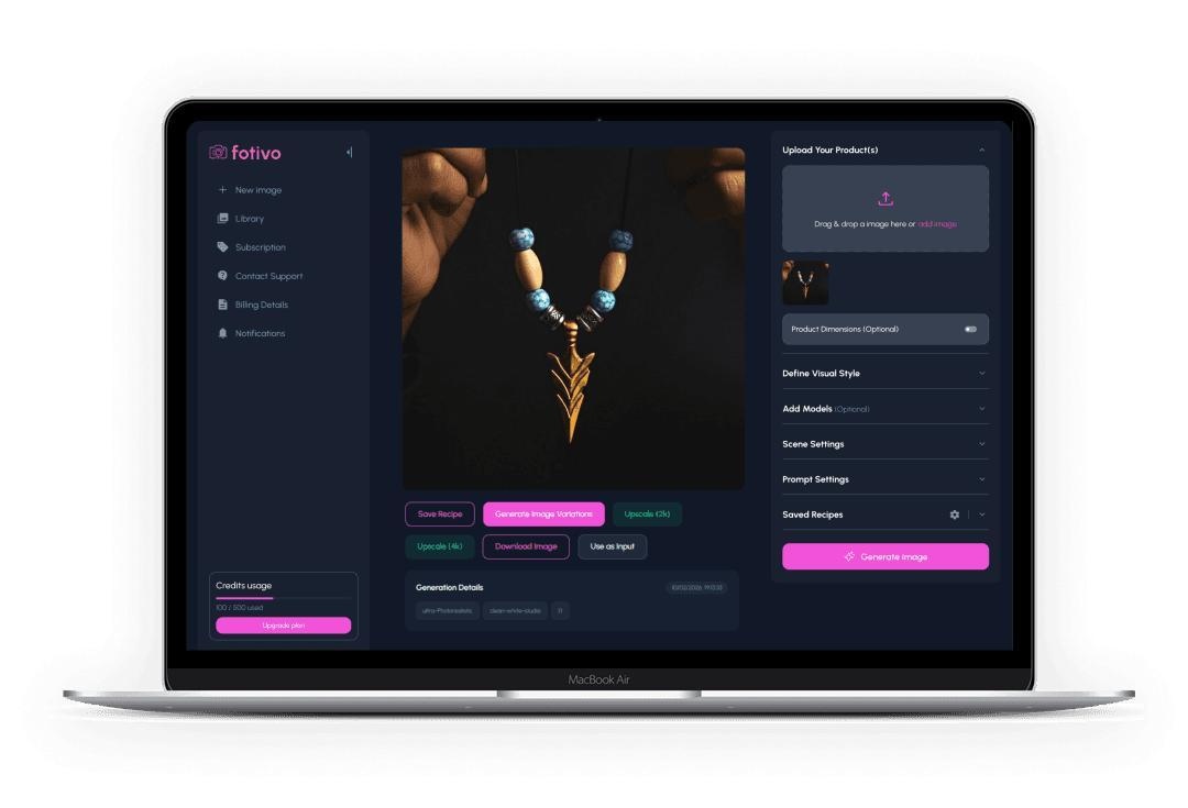 Fotivo — AI product image generation interface
